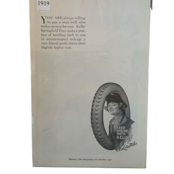 Vintage 1919 Kelly Springfield Tires Keep Smiling With Kelly’s Ad Advertisement - Picture 4 of 4